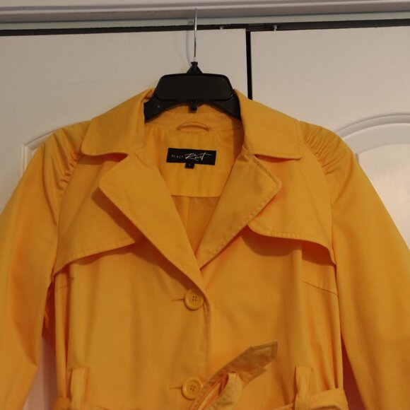 Black Rivet Sunny Yellow Trench Water Resistant Jacket Tie Belt Size Large - Picture 12 of 16